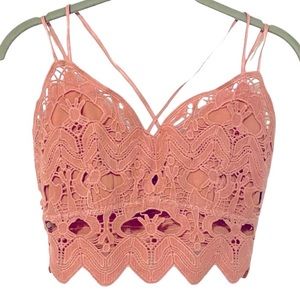 Lace Bralette Cami Cotton Top Lined Terracotta Pink S